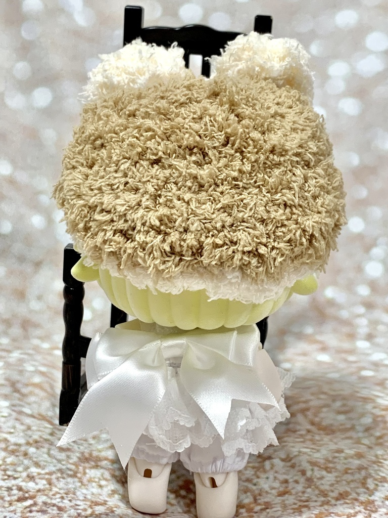 ドールニット帽【ポンポンくま】7〜9インチ