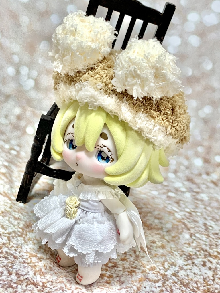 ドールニット帽【ポンポンくま】7〜9インチ