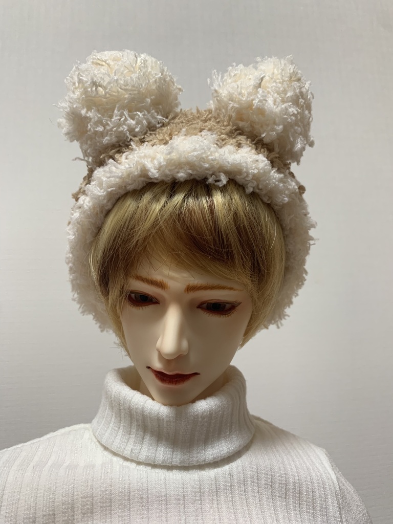 ドールニット帽【ポンポンくま】7〜9インチ