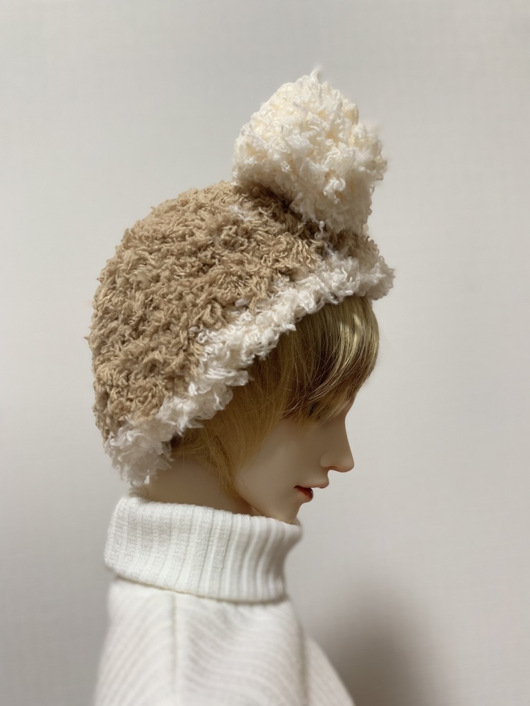 ドールニット帽【ポンポンくま】7〜9インチ