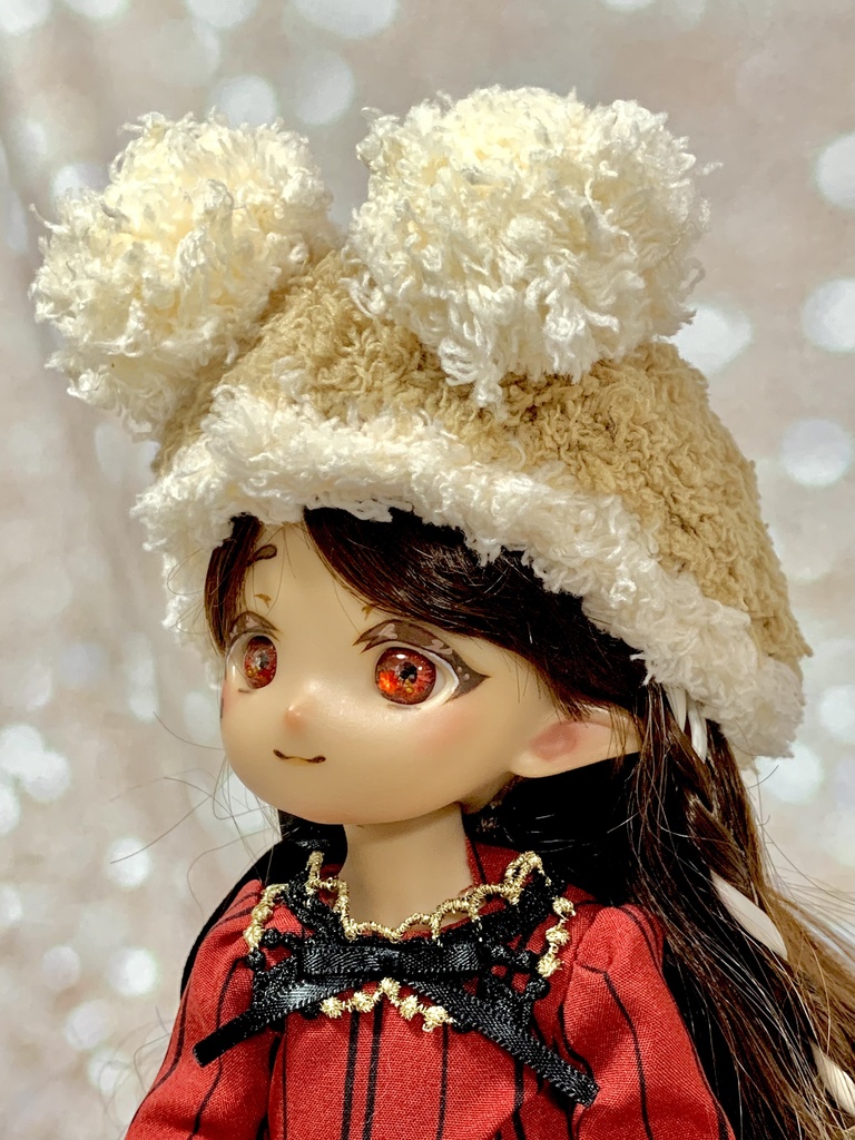 ドールニット帽【ポンポンくま】7〜9インチ