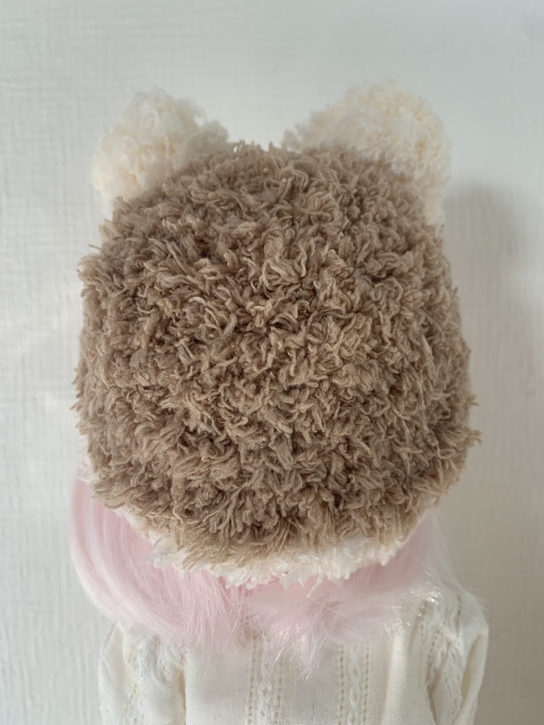ドールニット帽【ポンポンくま】7〜9インチ