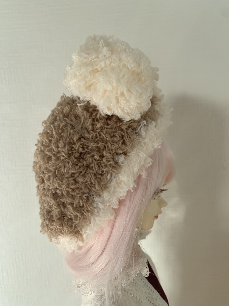 ドールニット帽【ポンポンくま】7〜9インチ