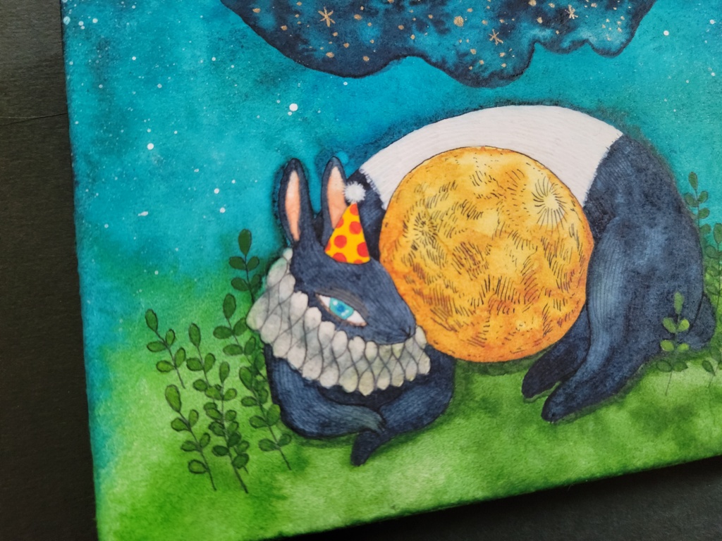 原画「月を抱く道化(ウサギ)」