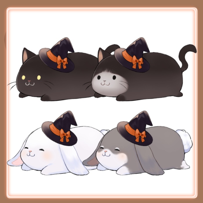 【ハロウィン素材】魔女帽子ともふもふ使い魔