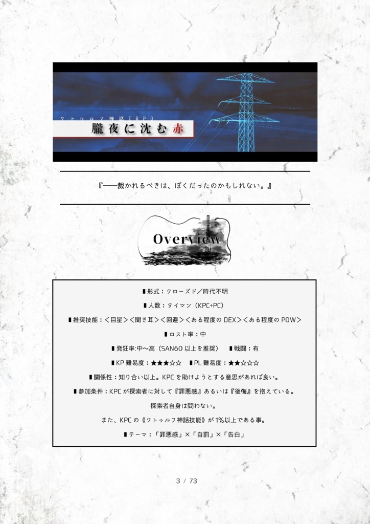 【CoC第六版】朧夜に沈む赤【SPLL:E119320】