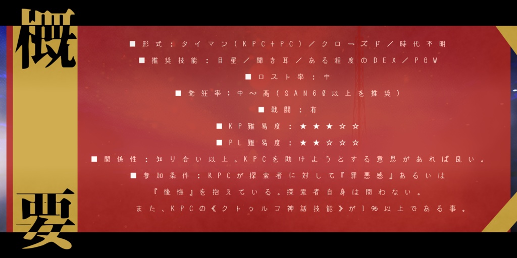 【CoC第六版】朧夜に沈む赤【SPLL:E119320】