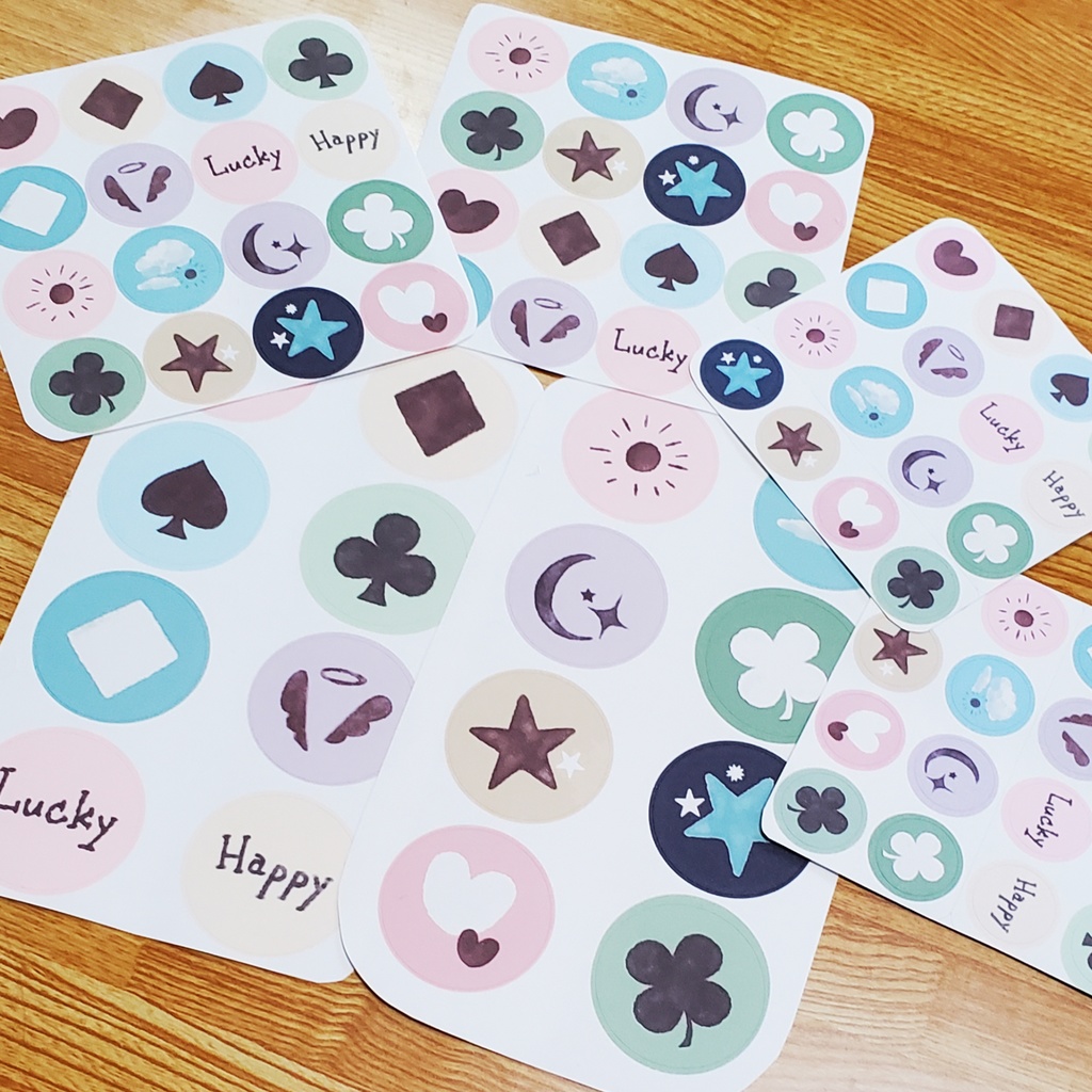 いろんなシルエットの絵柄とサイズの丸シール 48枚