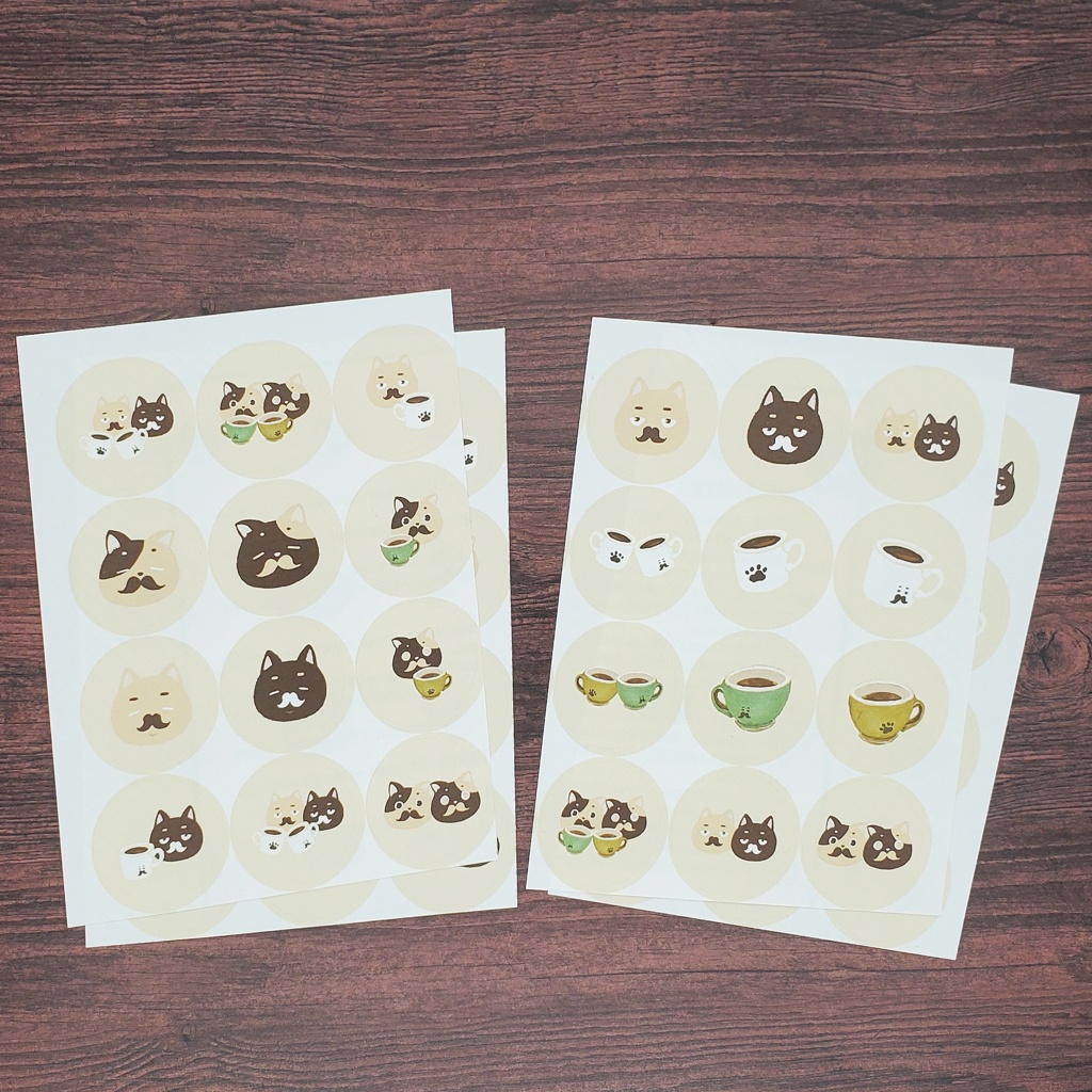 🐈☕コーヒーネコのラッピングシール 48枚(貼ってはがせるタイプ)450円