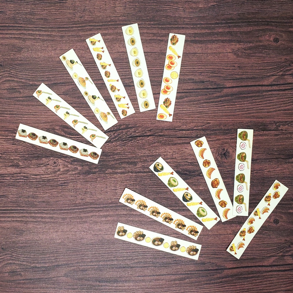 マスキングテープ🍙🍞🍜✒🍳🍰 12本 300円 ※シートタイプ選択可能