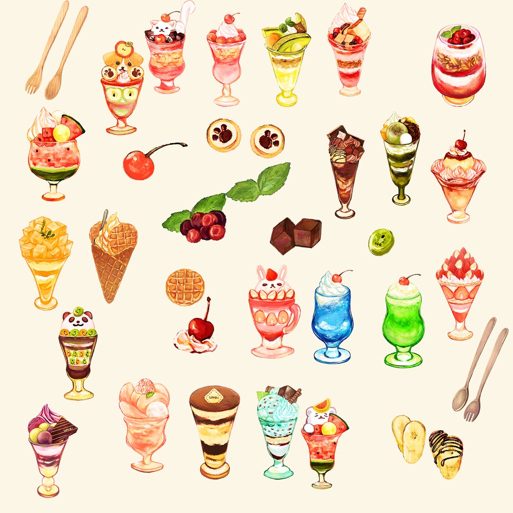 🧇パフェが好きな方へ向けたフレークシール🍒37枚セット ※サイズ選択可能