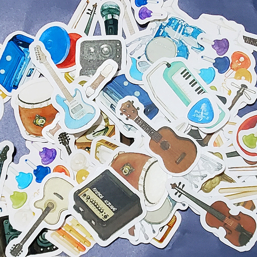 楽器が好きな方へ向けたフレークシール 40枚 各800円🎺🎸🪕🎻🎷🥁🎹 マスキングテープの質感選択できます。