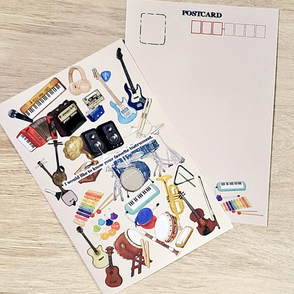 楽器と大福が好きな方へ向けたポストカード🍡🍓🍇🎺🎸🪕