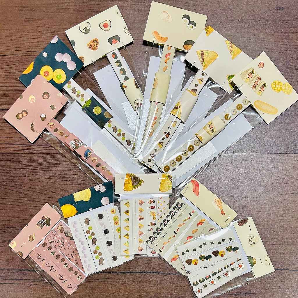 マスキングテープロングサイズ新作 6種 【おにぎり・寿司・クレープ柄・菓子屋ツキノミモデル柄・チョコレート柄・パンその②】