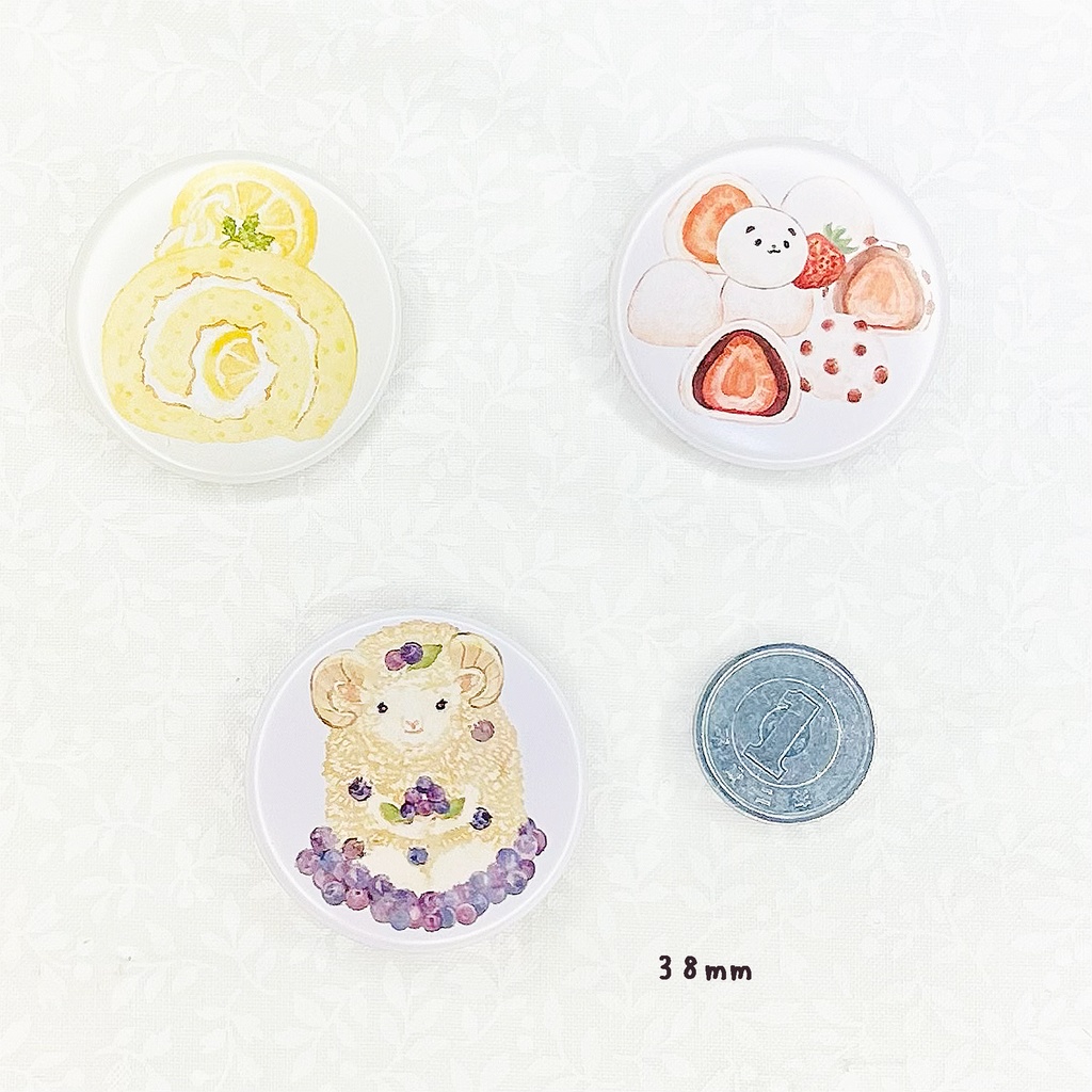 10種類のフルーツのスイーツ柄の缶バッチ10種類🍓🍋🍇 ※サイズも3種類