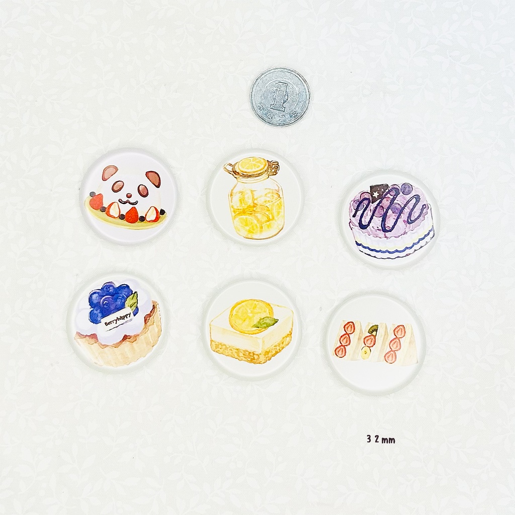 10種類のフルーツのスイーツ柄の缶バッチ10種類🍓🍋🍇 ※サイズも3種類