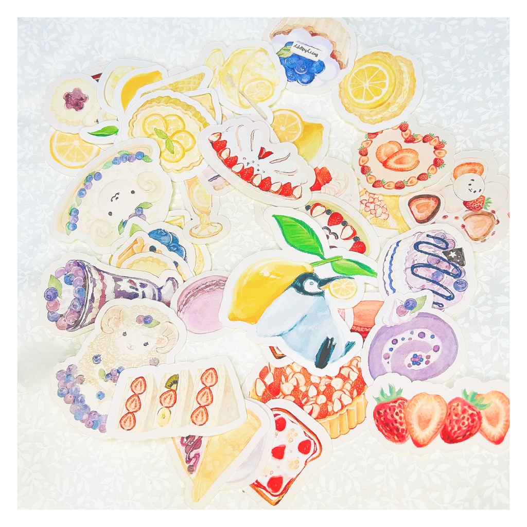 苺・ブルーベリー・レモンのスイーツのフレークシール 🍋🍓🍇