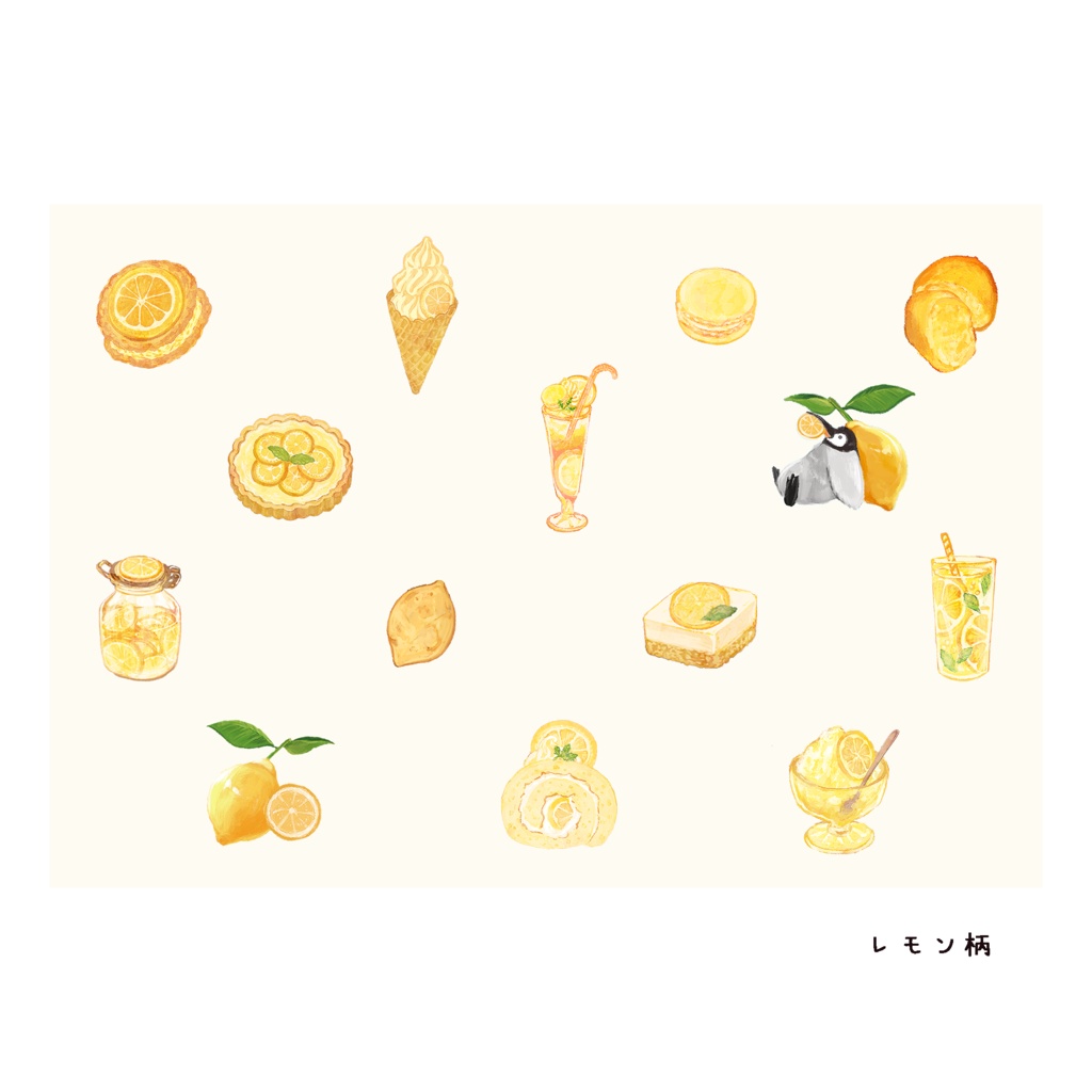 苺・ブルーベリー・レモンのポストカード🍋🍓🍇