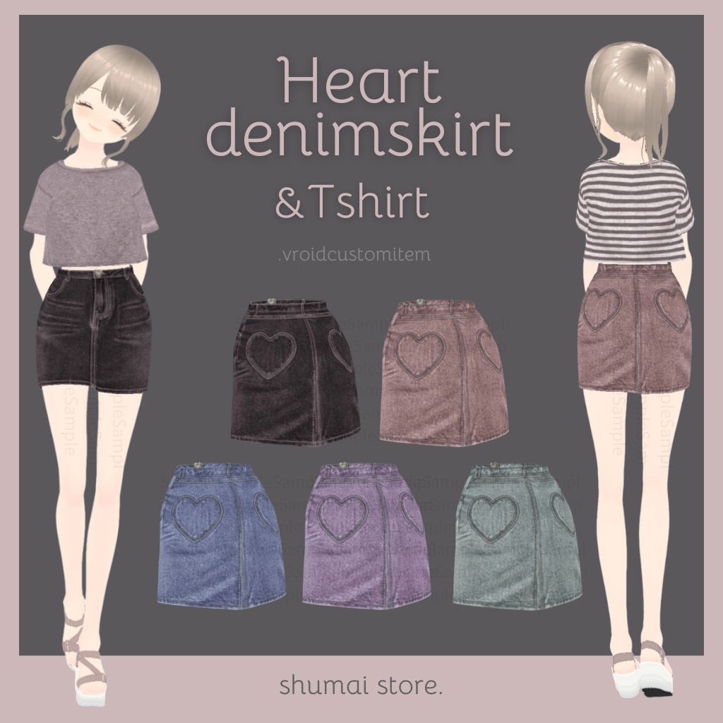 Heart denim skirt & Tshirt