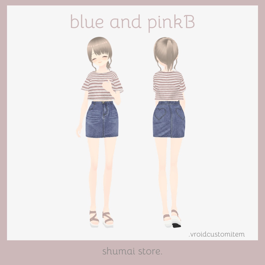 Heart denim skirt & Tshirt【Vroid衣装】