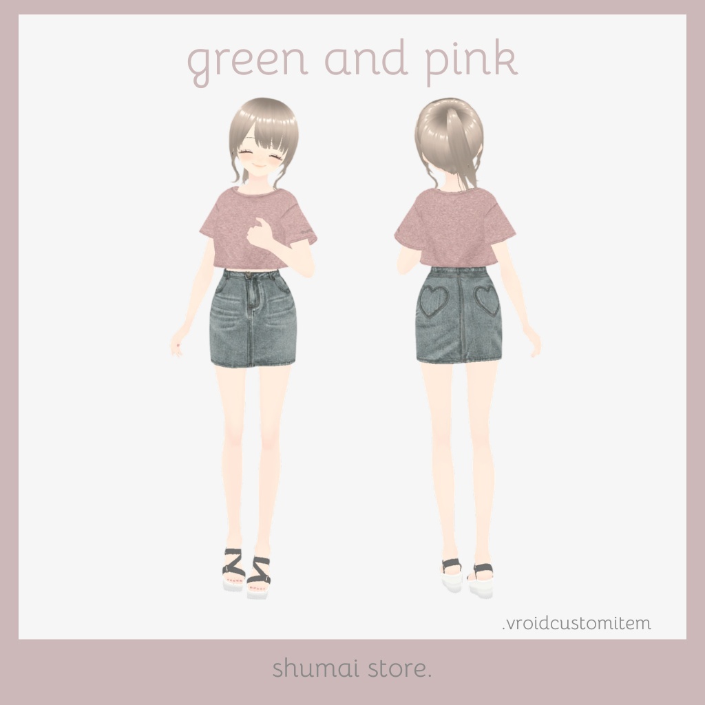 Heart denim skirt & Tshirt【Vroid衣装】