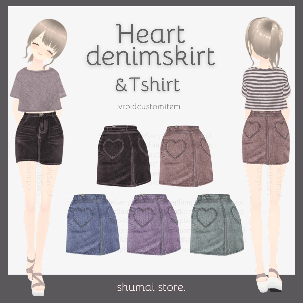 Heart denim skirt & Tshirt【Vroid衣装】