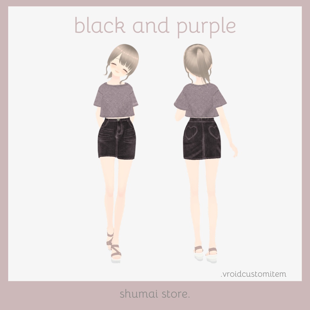 Heart denim skirt & Tshirt【Vroid衣装】