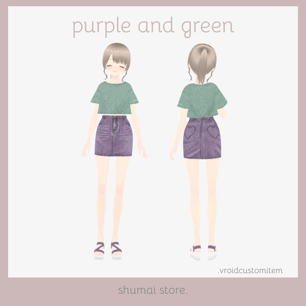 Heart denim skirt & Tshirt【Vroid衣装】