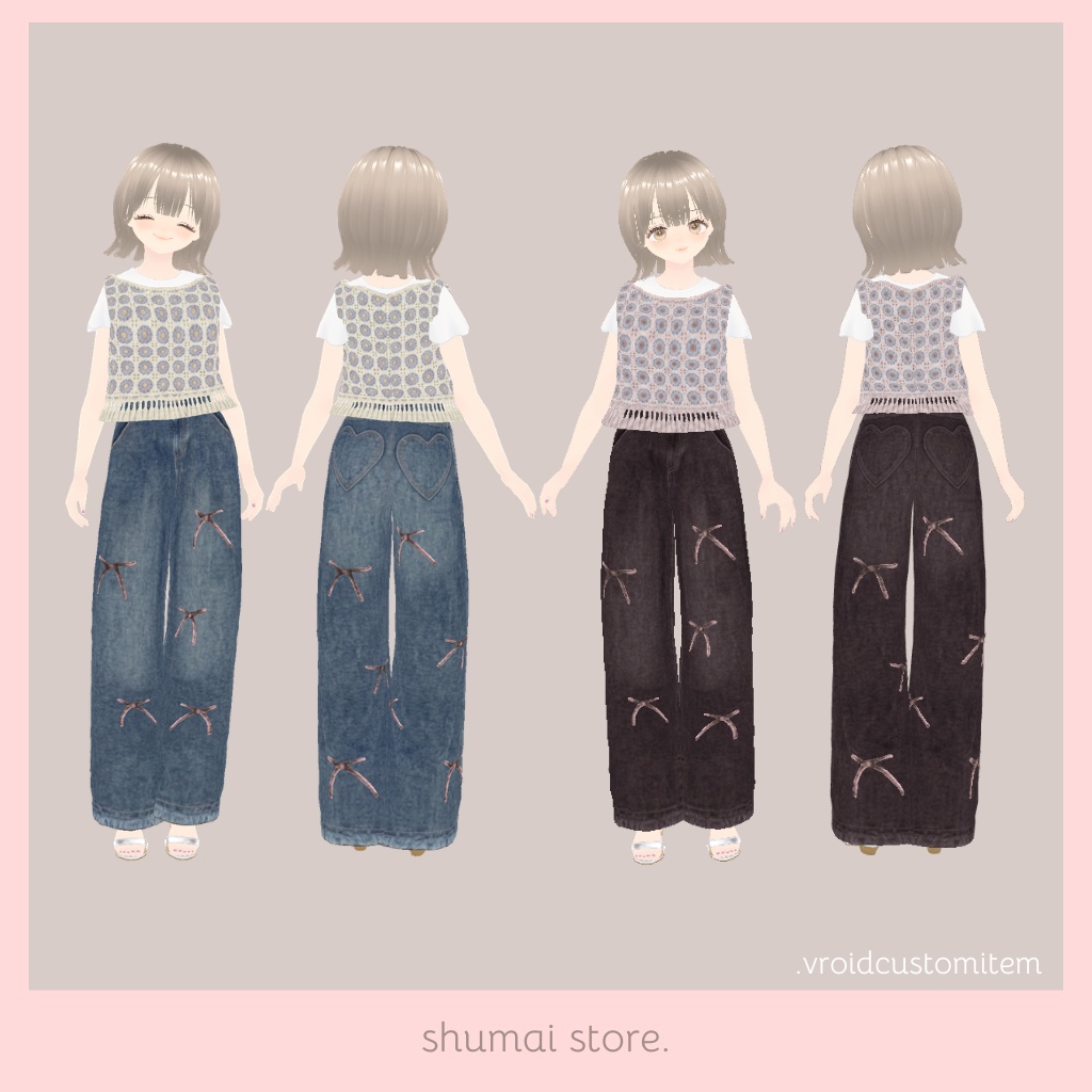 Crochet Vest & Ribbon denim【Vroid衣装】