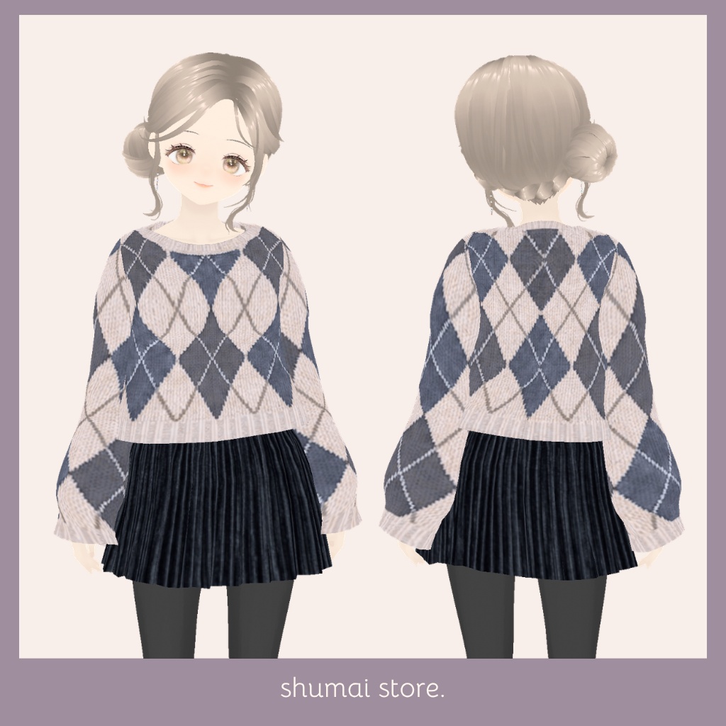 アーガイルニットとコーデュロイスカート【Vroid衣装】