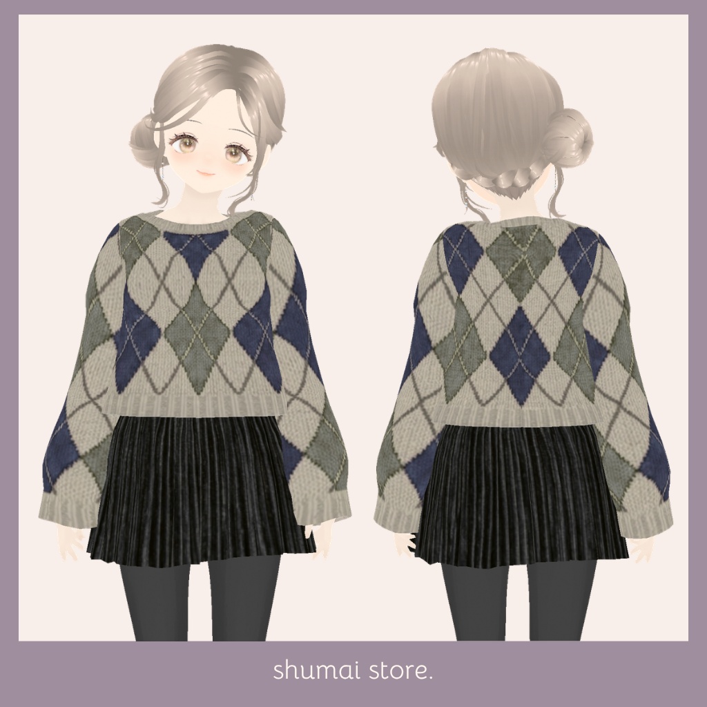 アーガイルニットとコーデュロイスカート【Vroid衣装】