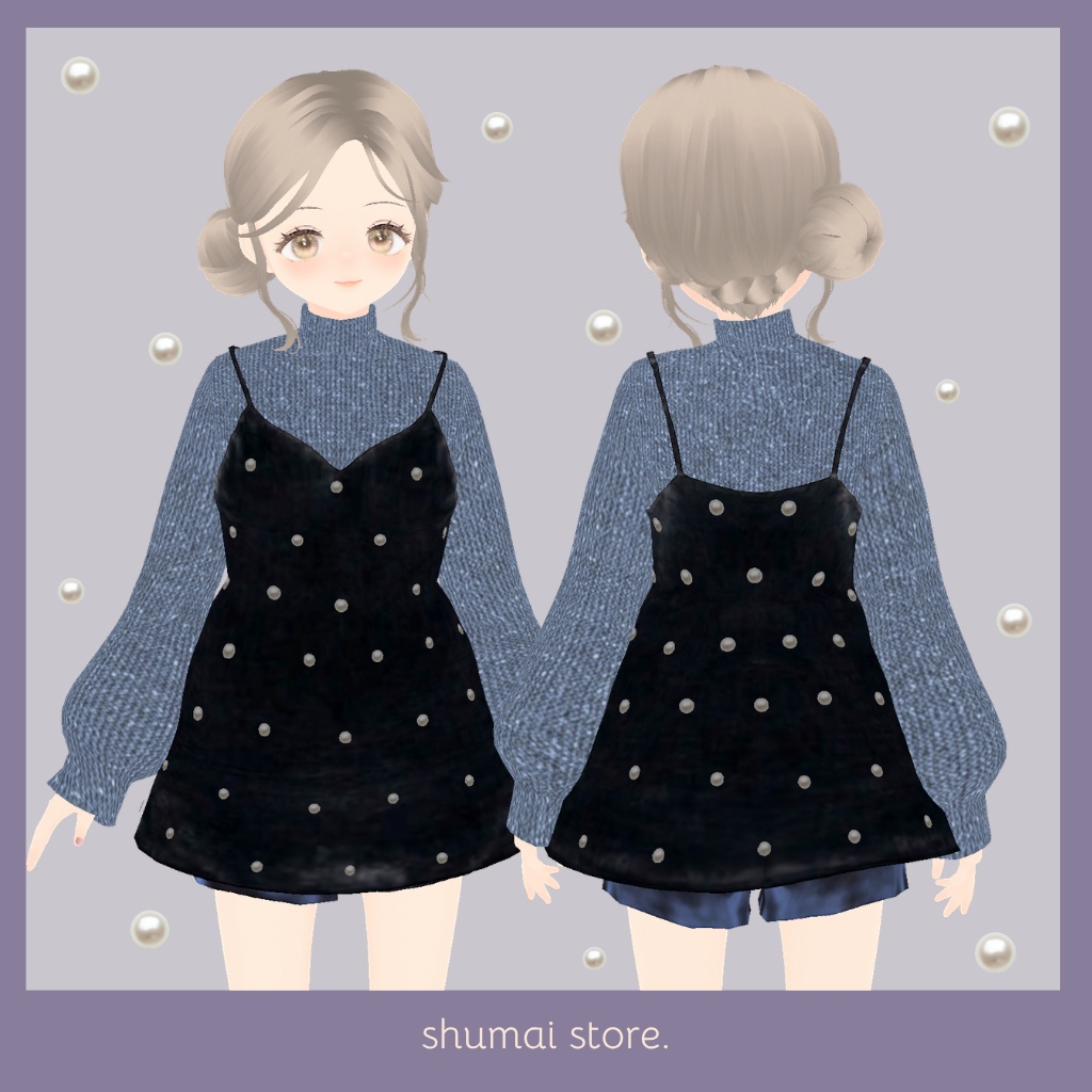 ベルベットパールキャミ&サテンパンツ【Vroid衣装】