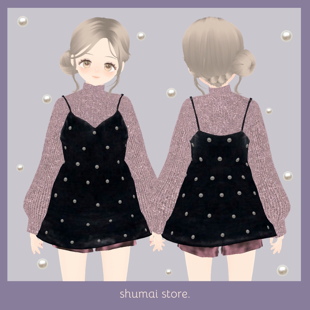 ベルベットパールキャミ&サテンパンツ【Vroid衣装】