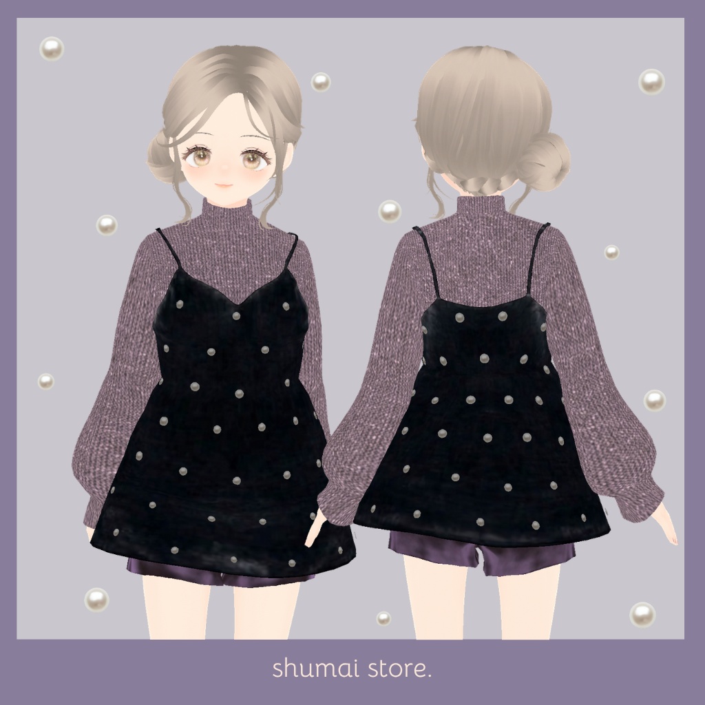 ベルベットパールキャミ&サテンパンツ【Vroid衣装】