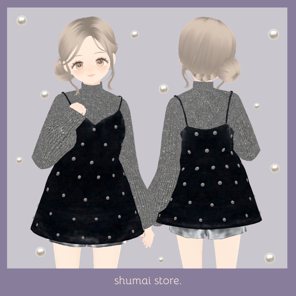 ベルベットパールキャミ&サテンパンツ【Vroid衣装】