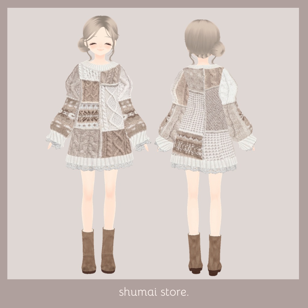 パッチワークニットワンピース【Vroid衣装】