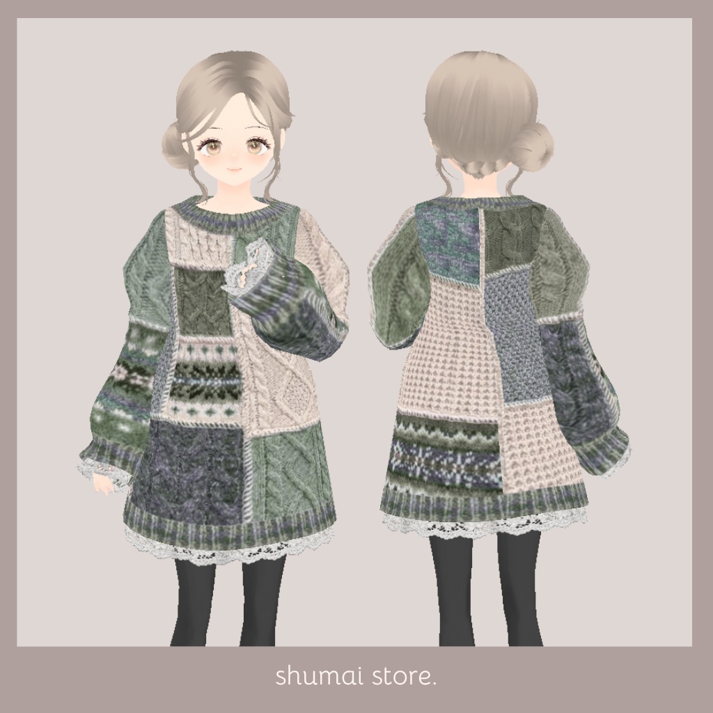 パッチワークニットワンピース【Vroid衣装】