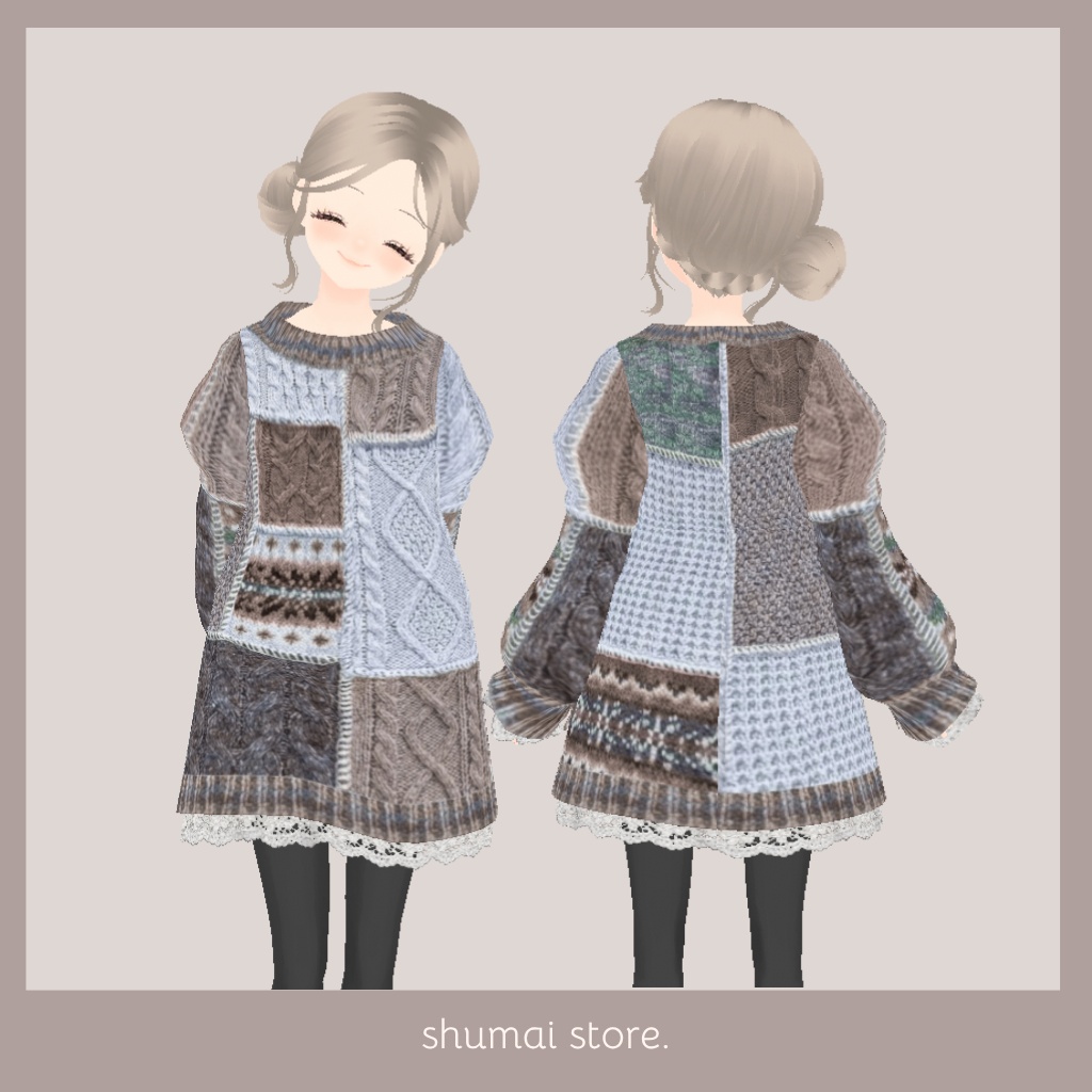 パッチワークニットワンピース【Vroid衣装】