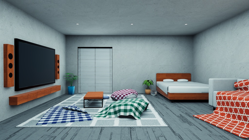 【VRChat想定】ConcreteHouse1.ReBuild (コンクリート打ちっぱなしハウス1.ReBuild)【ワールドアセット】