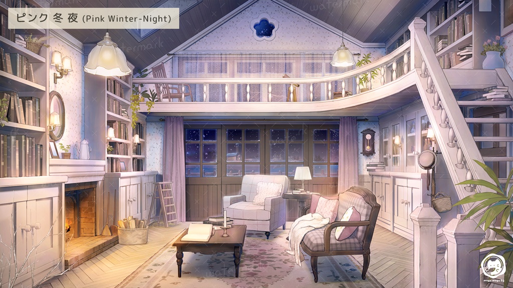 【動く背景素材】本と花のあるかわいい木の家※カラバリ追加