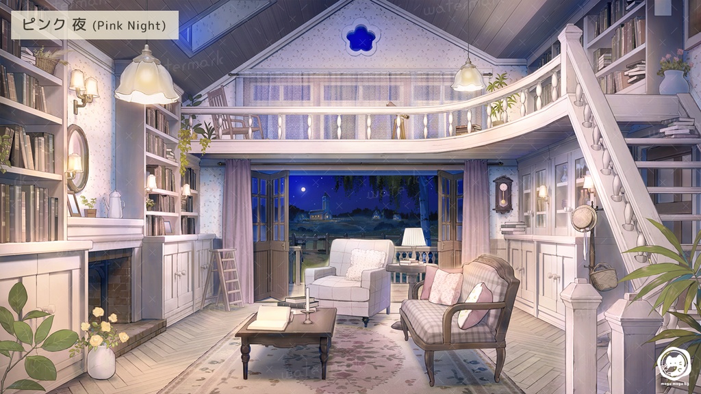 【動く背景素材】本と花のあるかわいい木の家※カラバリ追加