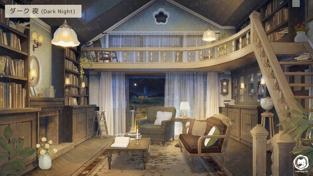 【動く背景素材】本と花のあるかわいい木の家※カラバリ追加