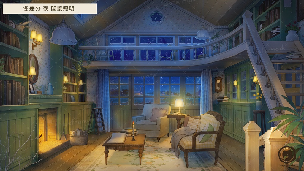 【動く背景素材】本と花のあるかわいい木の家※カラバリ追加