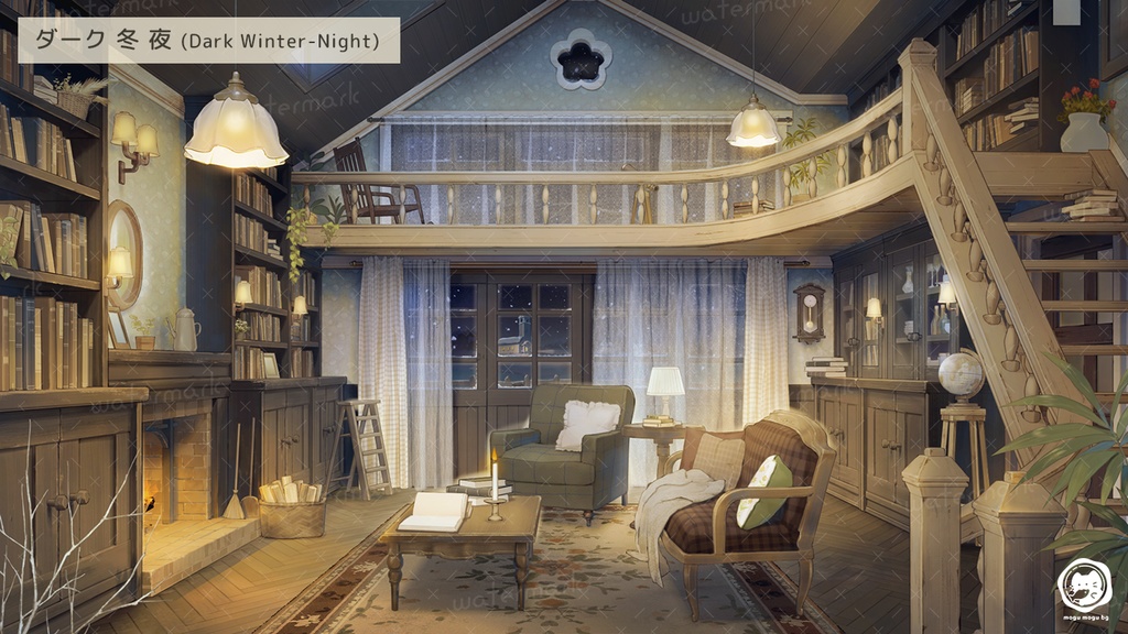 【動く背景素材】本と花のあるかわいい木の家※カラバリ追加