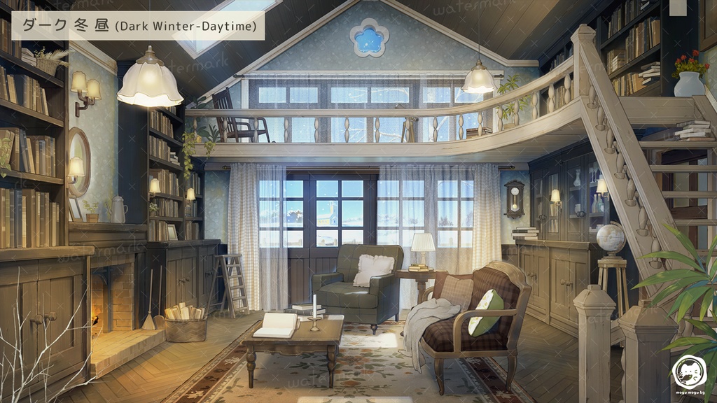 【動く背景素材】本と花のあるかわいい木の家※カラバリ追加