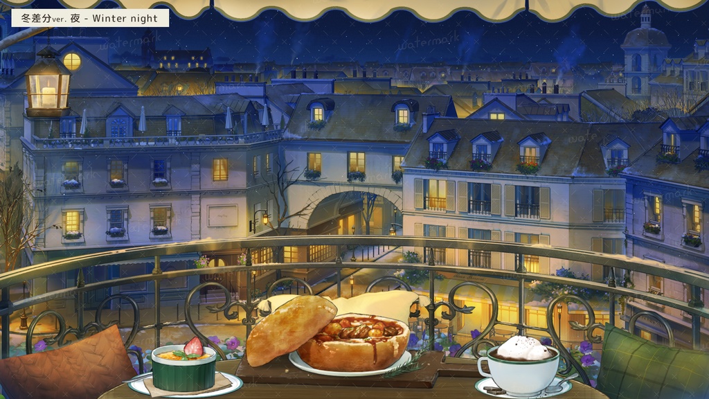 【動く配信背景】街が見渡せるカフェ(冬差分アプデあり)