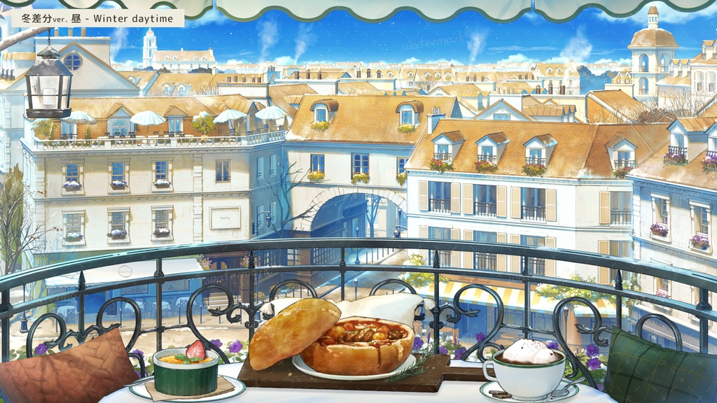【動く配信背景】街が見渡せるカフェ(冬差分アプデあり)