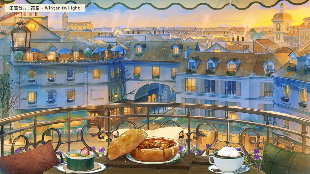 【動く配信背景】街が見渡せるカフェ(冬差分アプデあり)