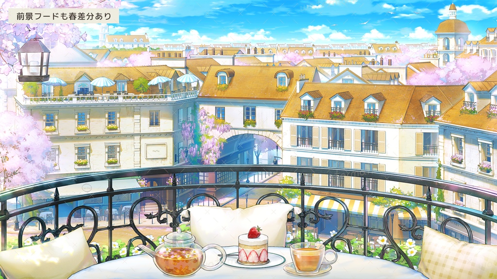 【動く配信背景】街が見渡せるカフェ(秋差分アプデあり)