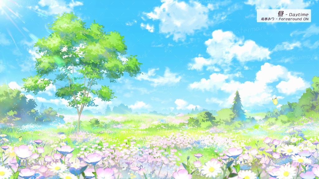 【動く配信背景】つきみ草の花畑